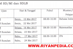 Jadwal Ujian Sekolah ( US ) SD/MI Tahun 2017