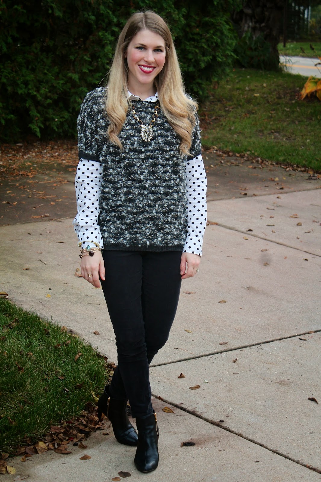 Polka Dots Layered with Short Sleeve Sweater - I do deClaire