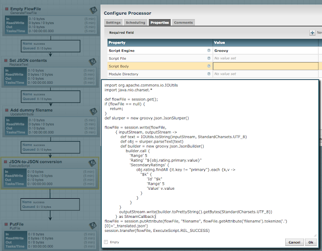 Fun with Apache NiFi: ExecuteScript - JSON-to-JSON conversion
