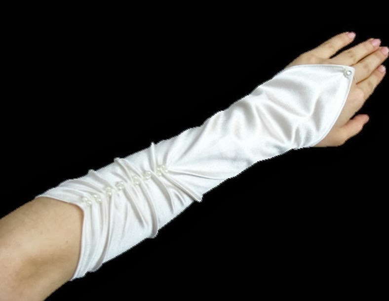 FASHION CARE 2U AG0163 White Satin Pleated Fingerless Gloves