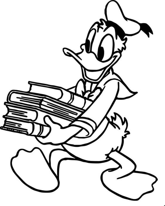 Tranh tô màu vịt Donald và những cuốn sách