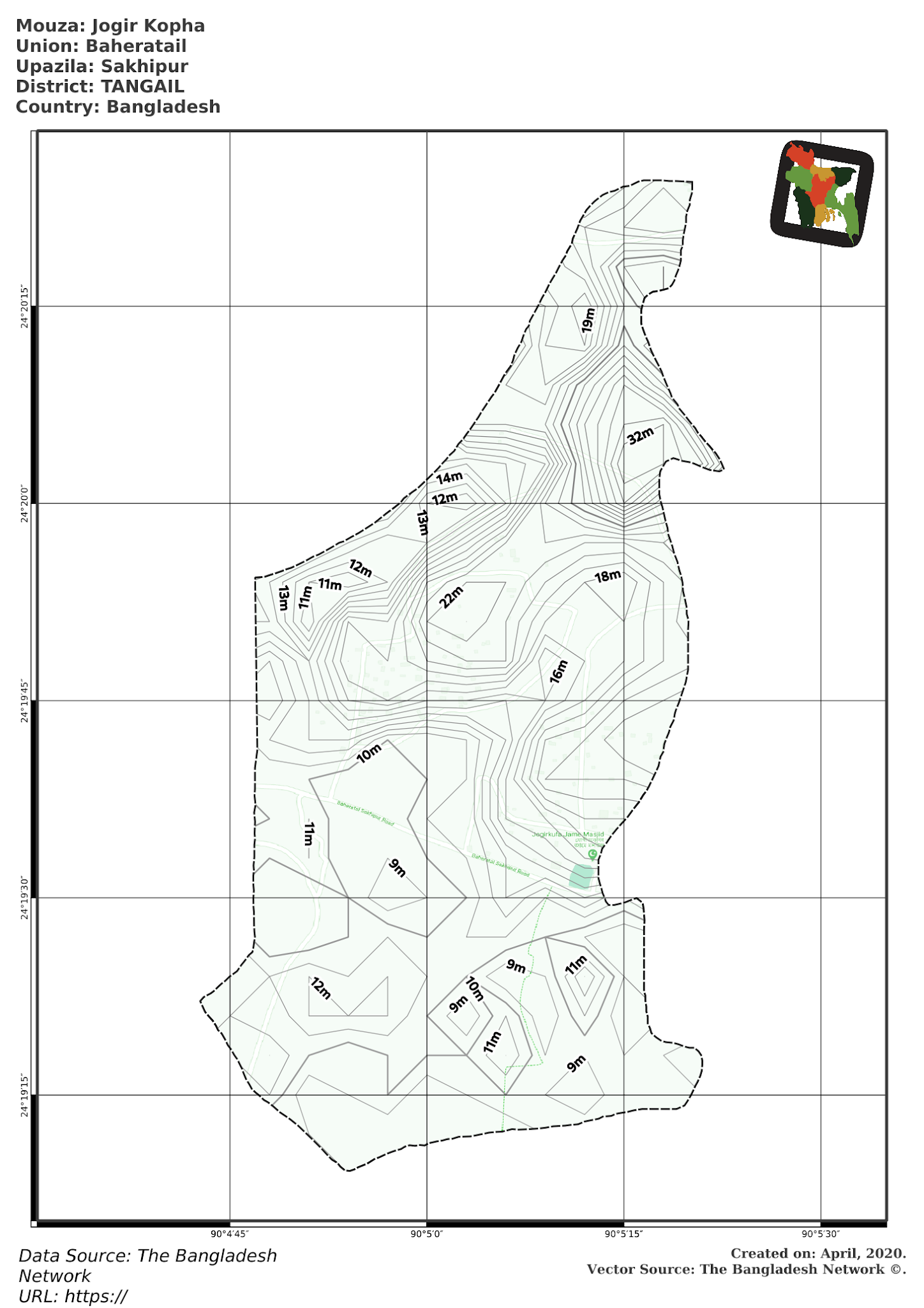 Map of Jogir Kopha Mouza of Sakhipur Upazila, TANGAIL, Bangladesh.