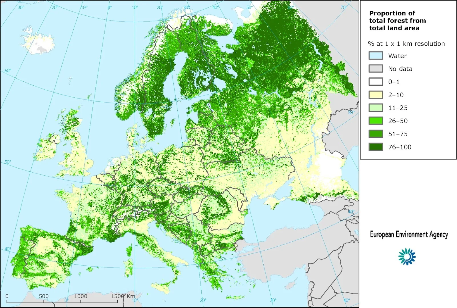 Forest cover map by European Environment Agency