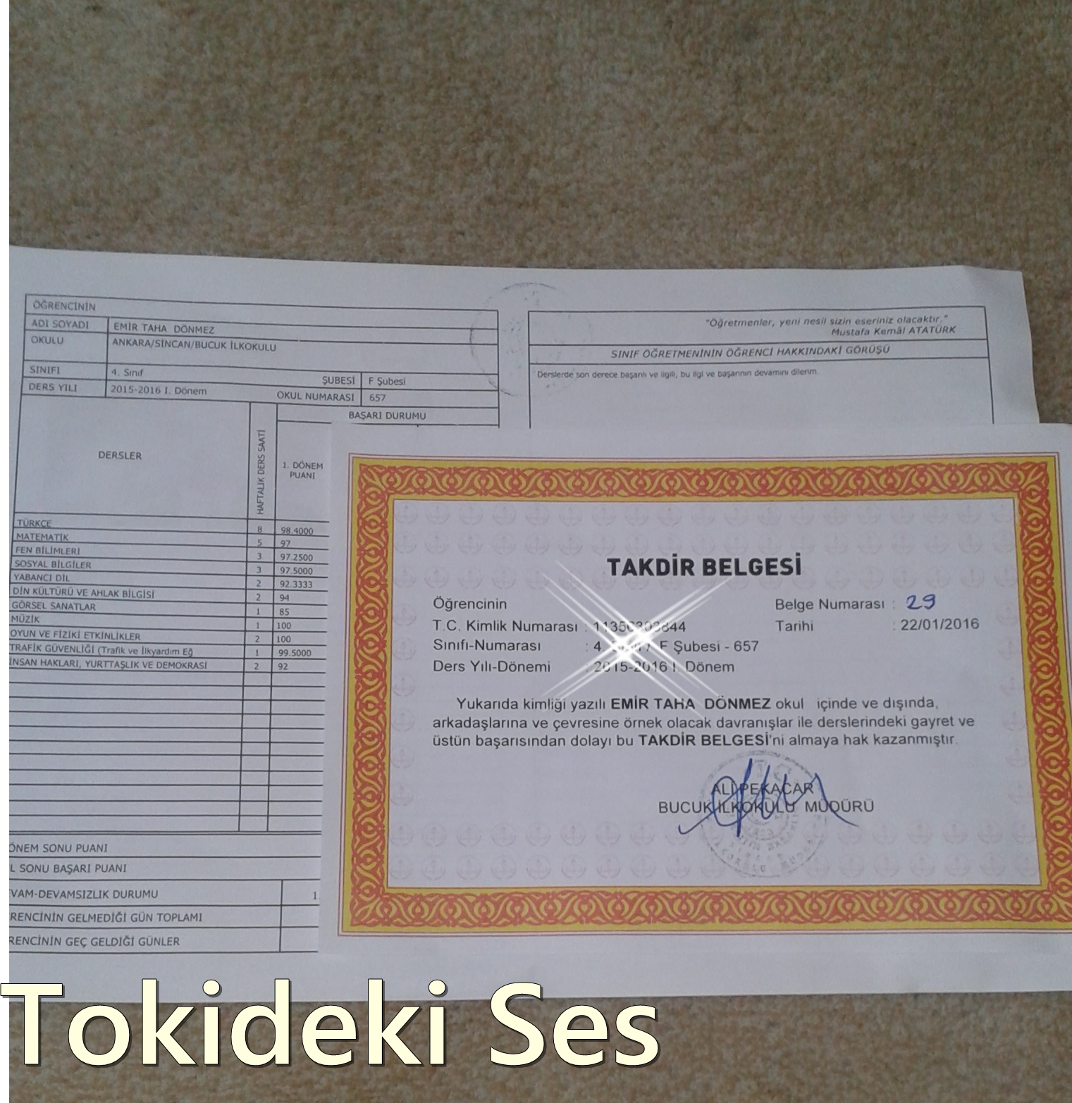 karnesi ve ilk takdir belgesi sevincimiz