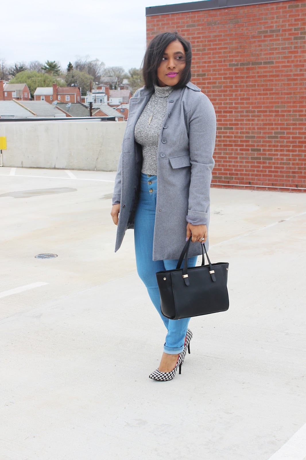houndstooth pumps, grey looks, fashion blog, chic looks