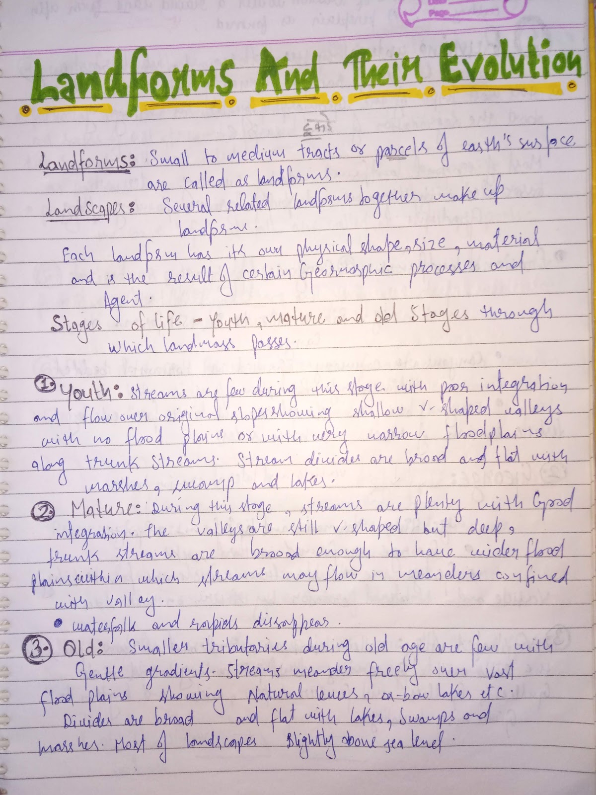 Handwritten Notes of Landforms And Their Evolution - class 11th - Geography