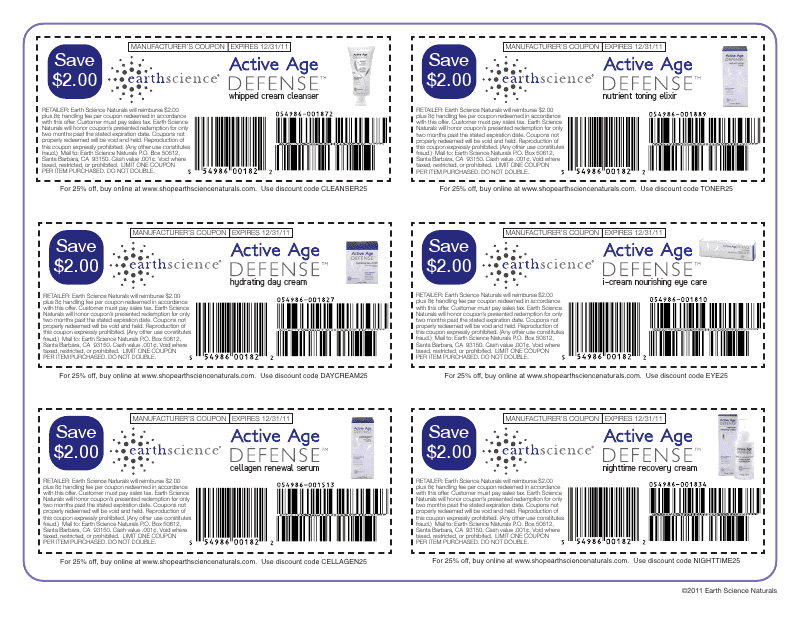 Coupon Cottage 2.00 OFF EarthScience Active Age Defense Skin Care