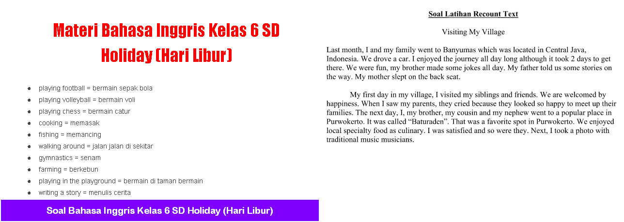 Soal Bahasa Inggris Kelas 6 SD Holiday (Hari Libur) Soal Bahasa Inggris Soal Bahasa Inggris Kelas 6 SD Holiday (Hari Libur) Soal Bahasa Inggris
