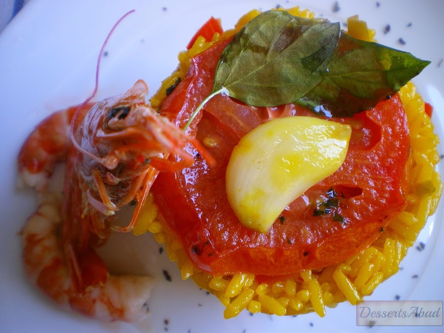 Arroz a la albahaca con gambones