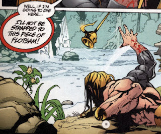Aquaman throws harpoon prosthetic into the lake
