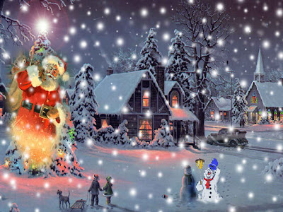 Casas de navidad, nieve y luces