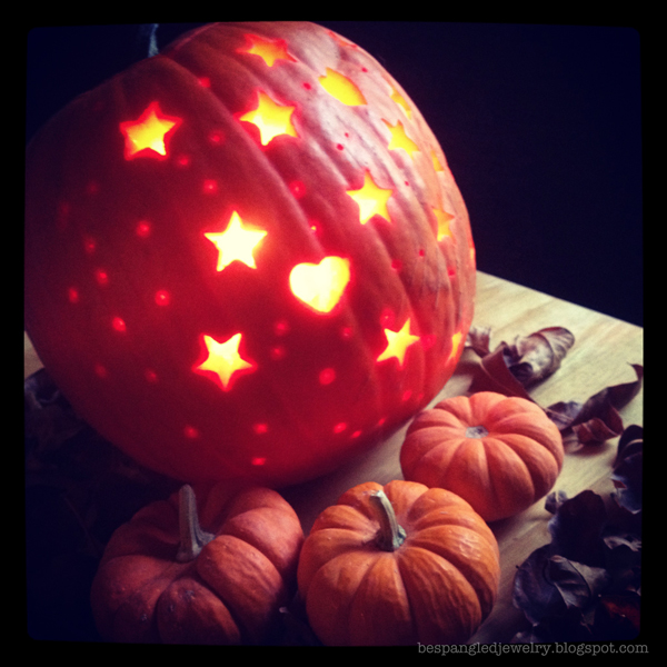 Bespangled Jewelry Pumpkin Carved with Cookie Cutters Stars and Hearts