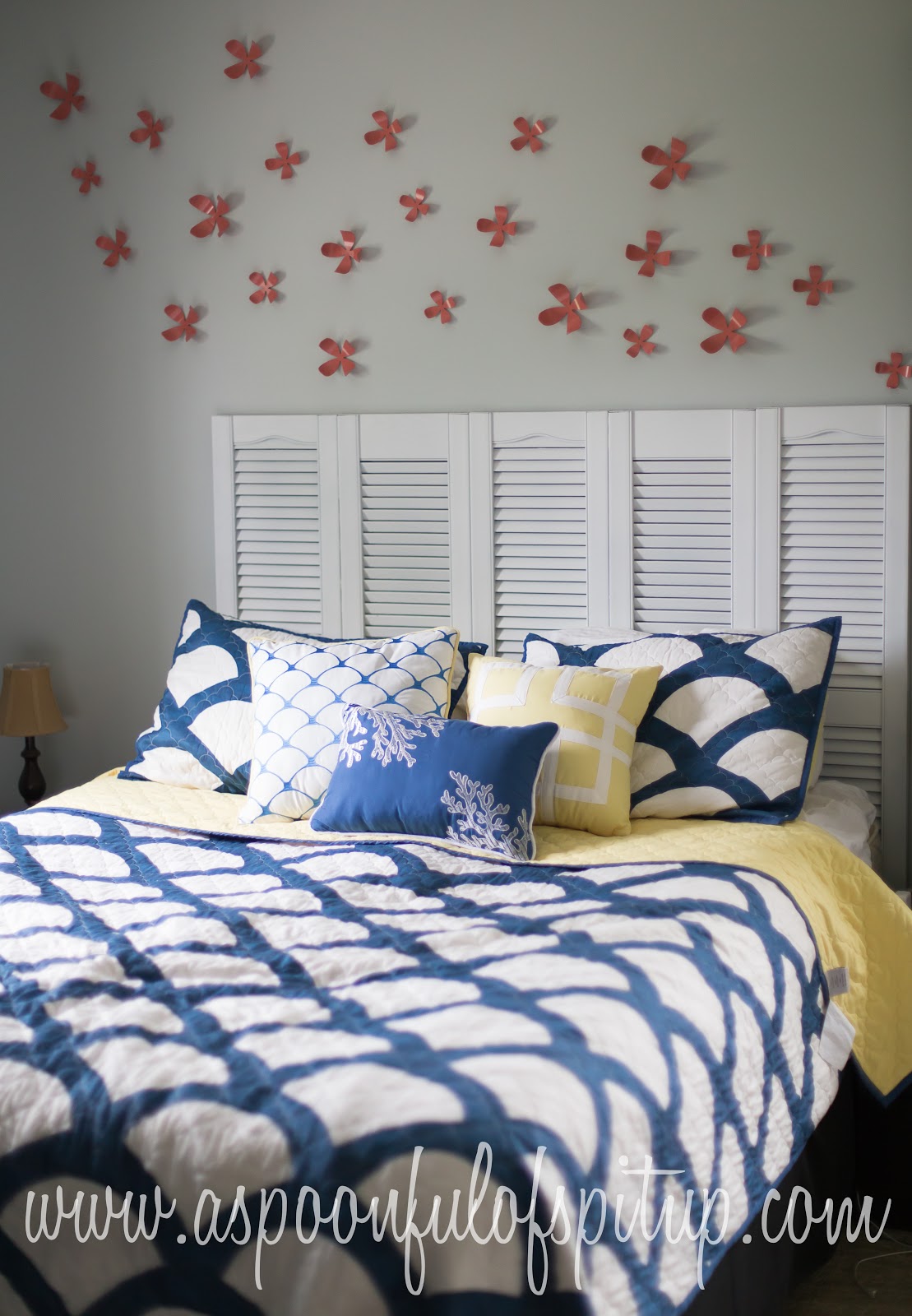 A Spoonful Of Spit Up 20 Diy Shutter Headboard To See How Beautiful It Would Be There Are Holes In The Back Of Shutters So They Can Hung We Used Hooks On Wall Hang Headboard