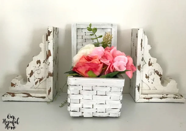 painted thrift store lidded basket corbel bookends