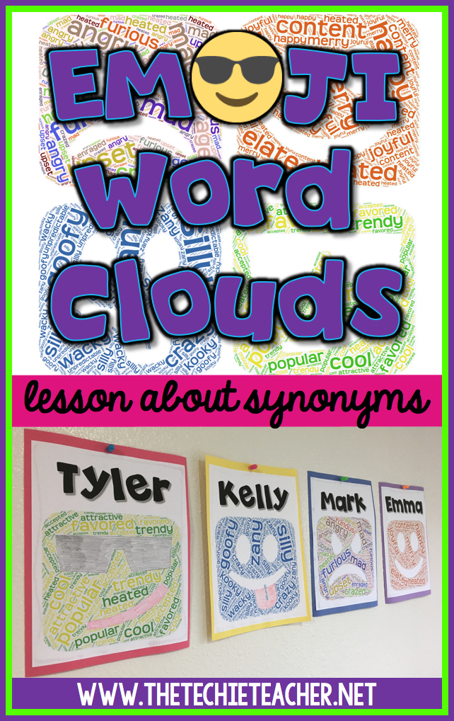 Emoji Word Clouds Bulletin Board Idea using the word cloud site, Tagul: a lesson about synonyms  