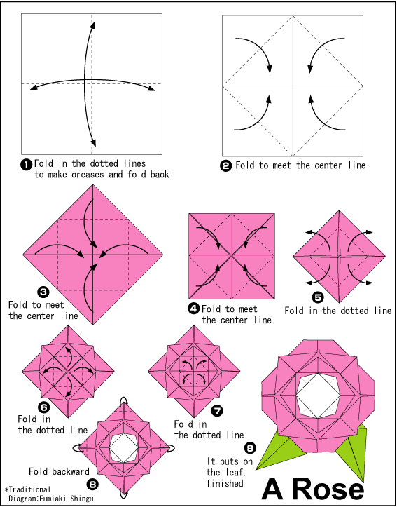Easy Origami Rose Instructions Coloring Craftside Leerlo Papier Paper  Easy Origami Rose Instructions Coloring Craftside Leerlo Papier Paper