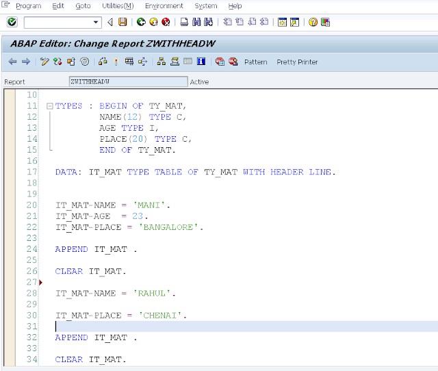 Internal Table with header Line