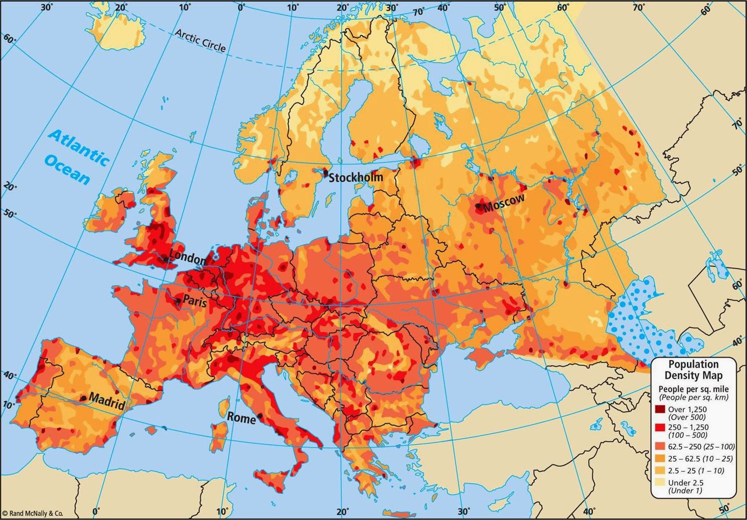 Online Maps: Europe Population Density Map