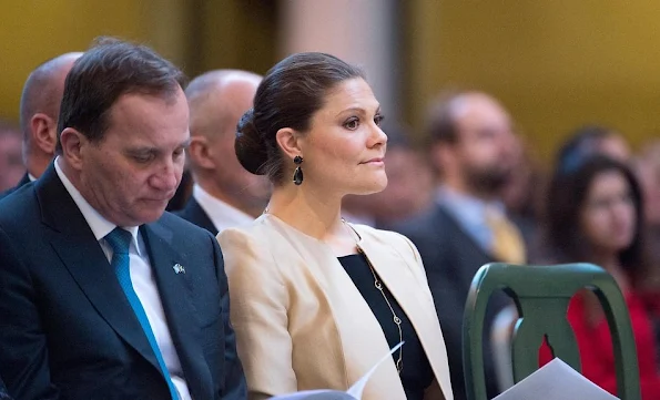 Crown Princess Victoria attends a conference at Stockholm City Hall