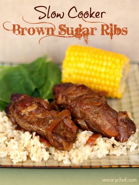 5-ingredient Slow Cooker Brown Sugar Ribs from wearychef.com