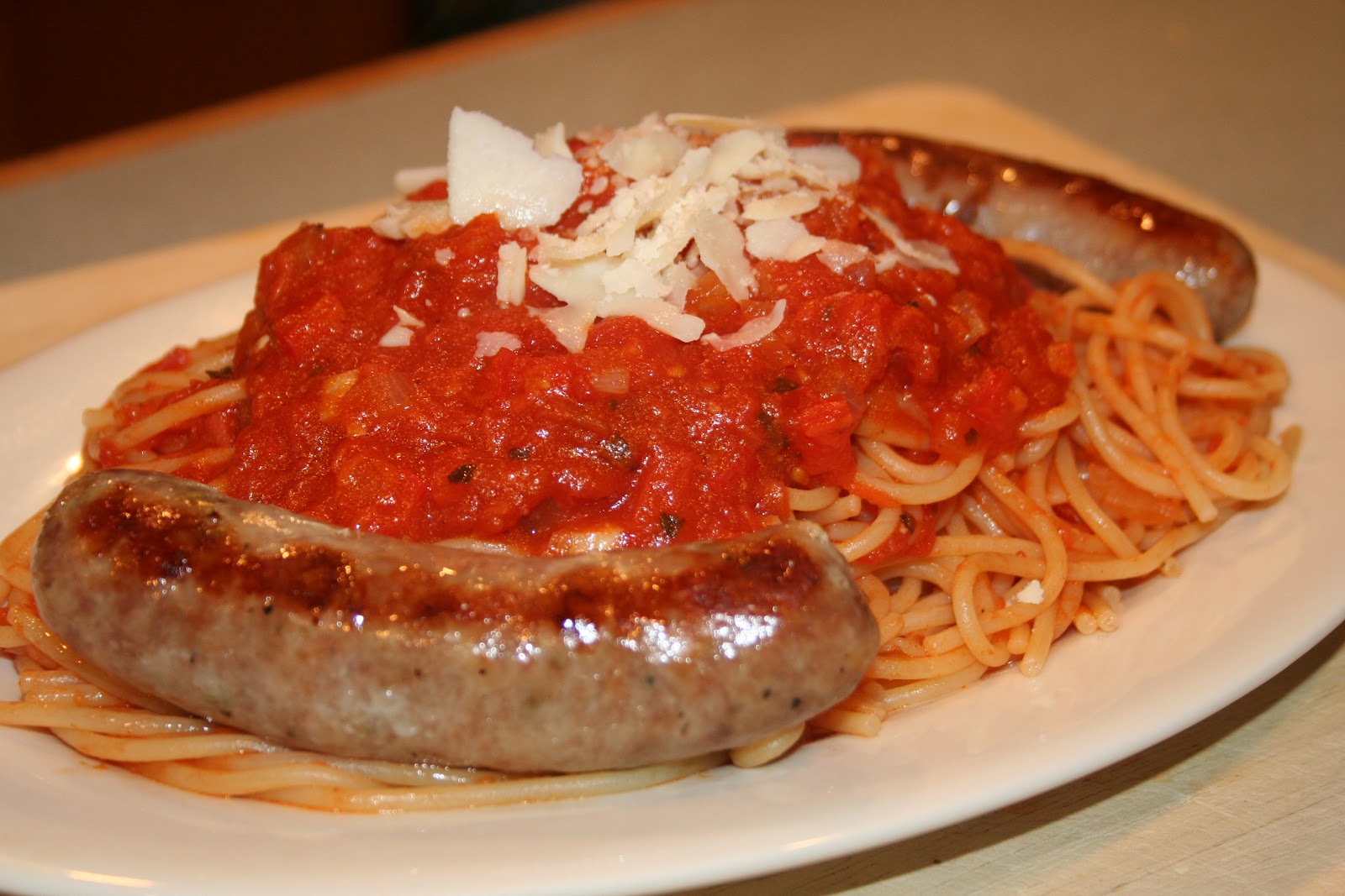 Homemade Spaghetti Sauce To Savor Or Store Sausage on the Side