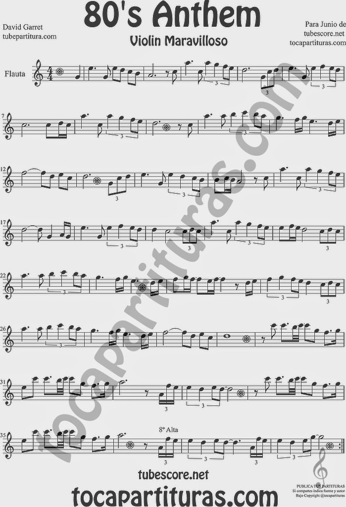  80's Anthem Partitura de Flauta Travesera, flauta dulce y flauta de pico Sheet Music for Flute and Recorder Music Scores 
