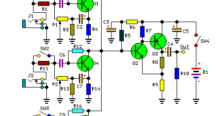 3 channel Transistor Audio Mixer ~ Diagram circuit