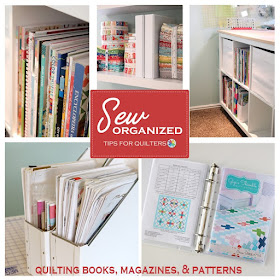 Sewing Room organization tips for storing quilt patterns and books from A Bright Corner