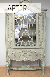 Fifty Shades of Grey-Green China Cabinet by Salvaged Inspirations - featured on Furniture Flippin' - www.Furniture Flippin.com