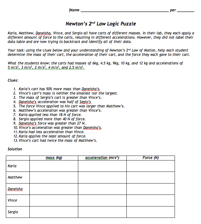 Newton039s Laws Worksheet Answers