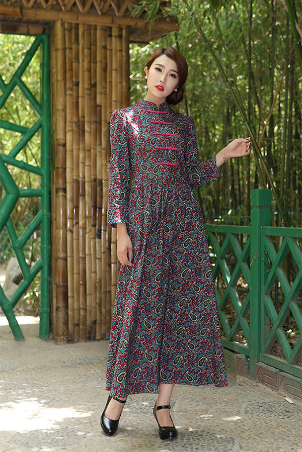 Modern Style Muslimah: Vintage Cheongsam Style Floral Jubah Dress