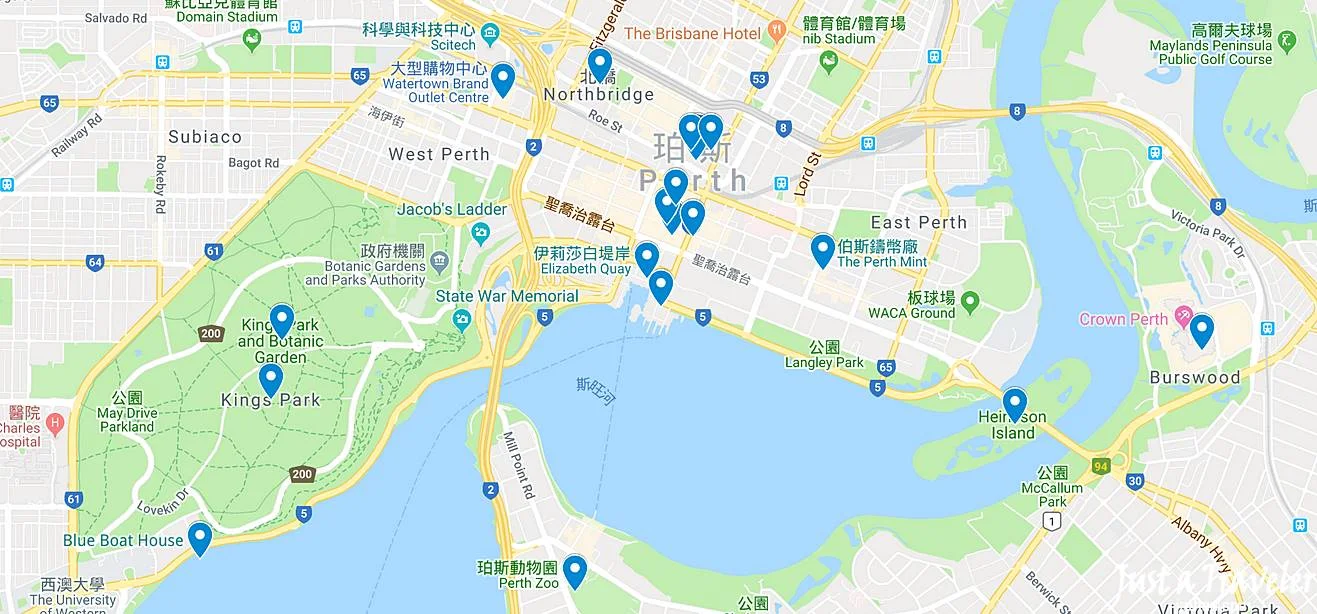 伯斯-市區-景點-地圖-Map-推薦-自由行-旅遊-必玩-必去-遊記-行程-Perth-Best-Tourist-Travel-Attraction