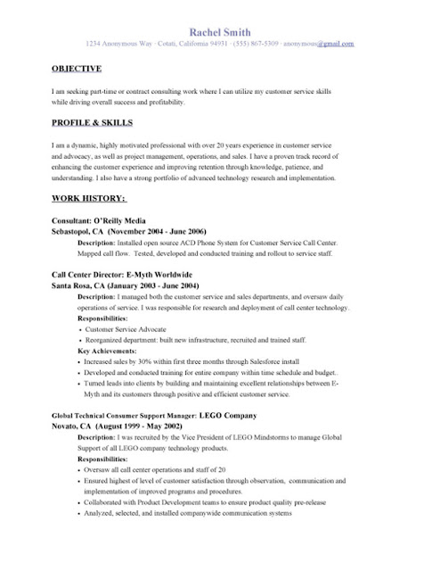 call center resume objective