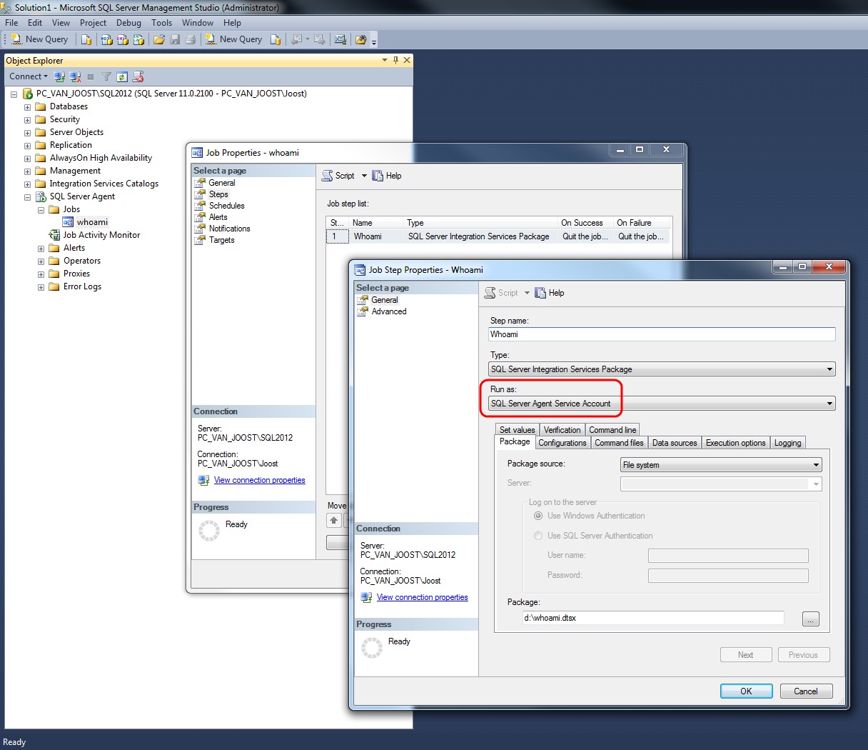 Microsoft SQL Server Integration Services: Who is running the package?