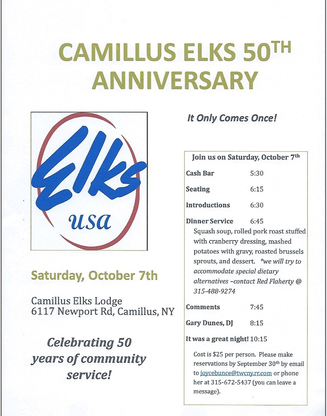 BPOE Central District 6300 BPOE 2367 (Camillus NY) Camillus Elks 50th Anniversary