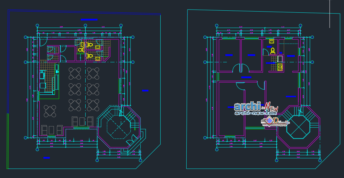Project office with cafeteria in AutoCAD Archi-new - Free Dwg file Blocks  Cad autocad architecture. Archi-new 3D Dwg - Free Dwg file Blocks Cad  autocad architecture.