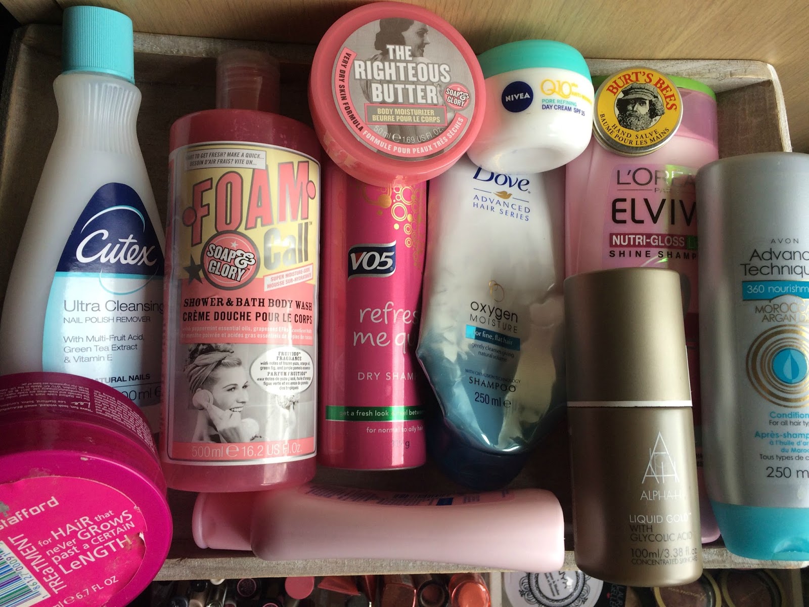 Product empties soap and glory nivea alpha h lee stafford dove loreal burts bees vo5 