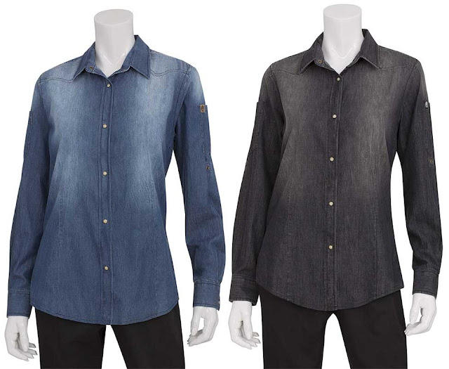 Distressed Denim Shirt for Waitress Uniforms