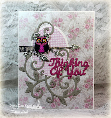 North Coast Creations Stamp set: Who  Loves You?, North Coast Creations Custom Dies: Owl Family, Thinking of You, Flourished Vine, Our Daily Bread Designs Shabby Rose Paper Collection, Our Daily Bread Designs Custom Dies: Ovals, Stitched Ovals