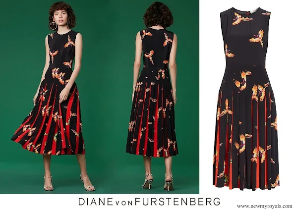 Queen Mathilde wore diane von furstenberg talita aurora print silk dress womens black multi