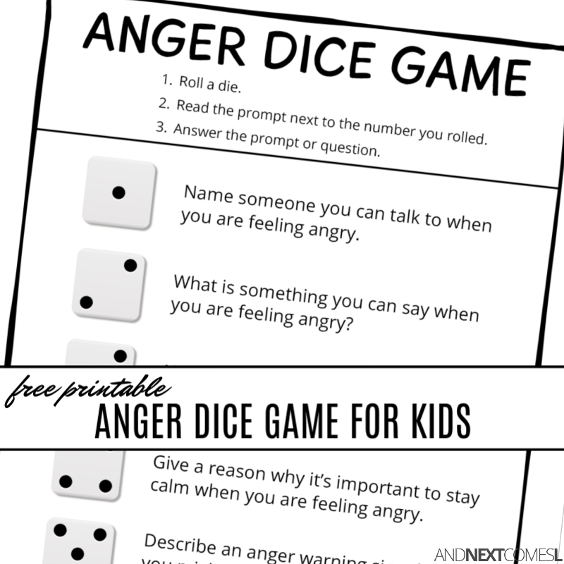 Free Printable Anger Dice Game And Next Comes L Hyperlexia Resources