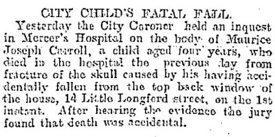 1900 Death Maurice Joseph Carroll, Little Longford Street Death Maurice Joseph Carroll, 4 years, son of Robert and Mary Carroll