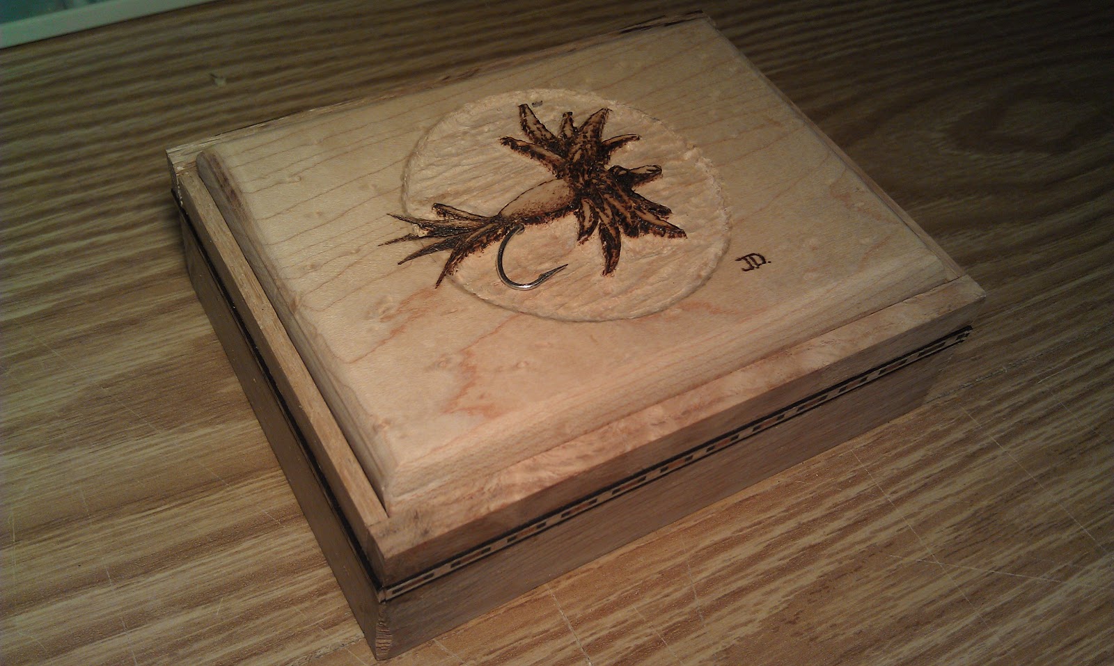 A Year On The Fly Wooden Fly Box Carved and Wood Burning