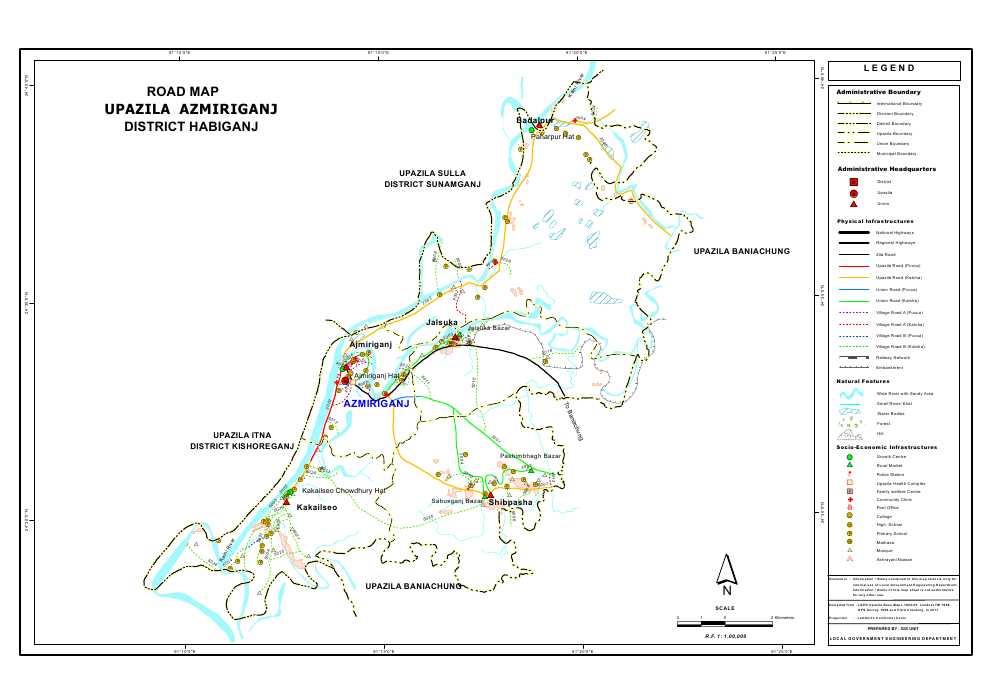 Ajmiriganj Upazila Road Map Habiganj District Bangladesh