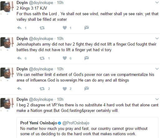 ed Doyin Okupe disagrees with Osinbajo saying prayers and fasting alone cannot grow Nigeria