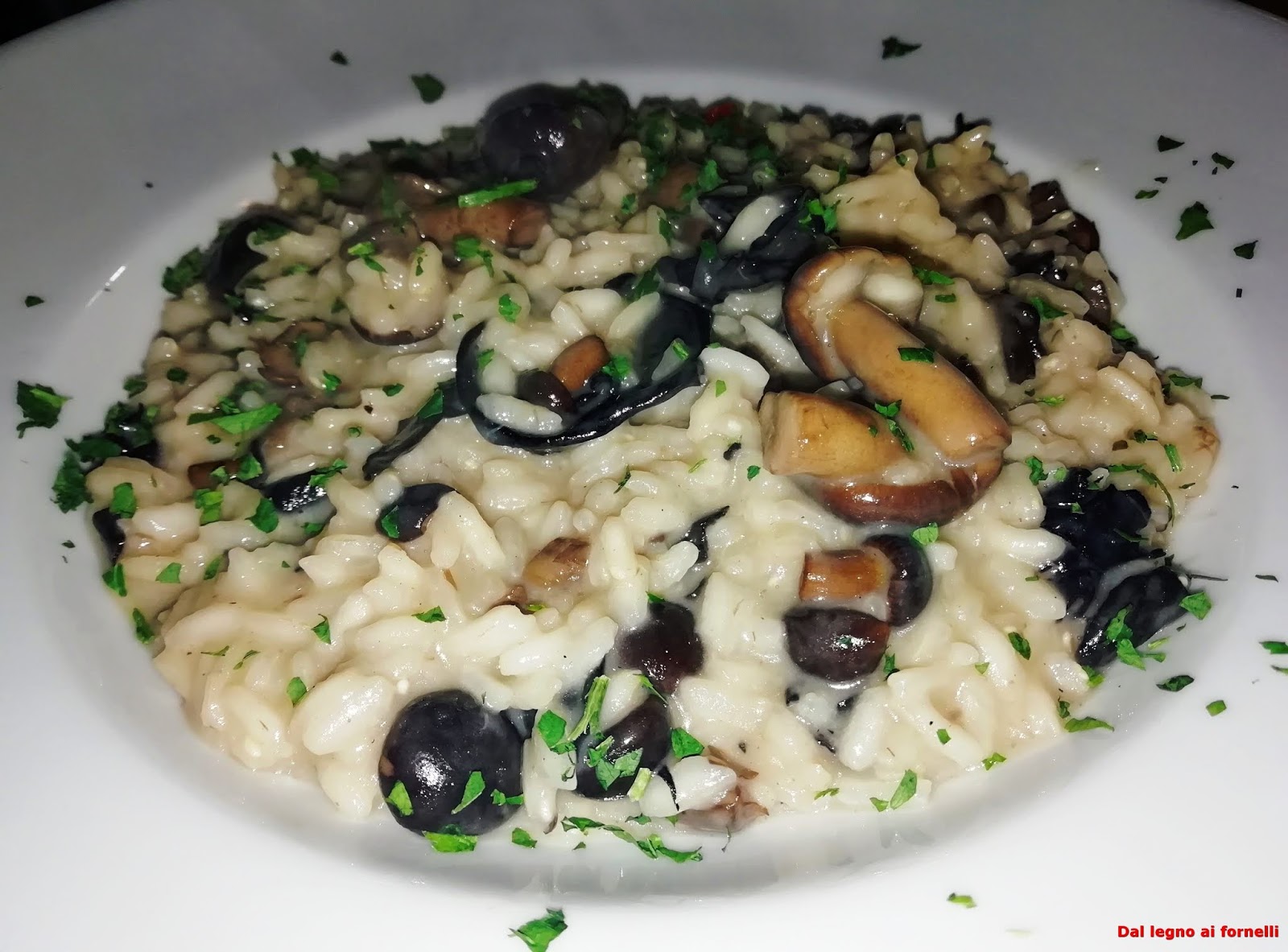 Risotto con funghi chiodini e trombette dei morti.