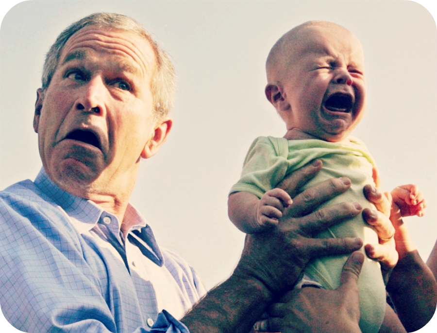 George Bush with crying baby