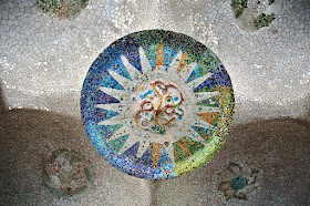 Ceiling mosaic at the 100 Columns hall in Park Güell, Barcelona