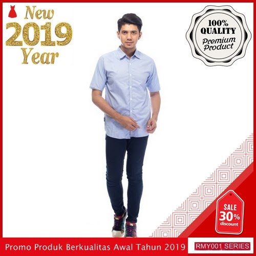 RMY294A28 Ar89 Kemeja Polos Corak Keren Katun Biru BMGShop