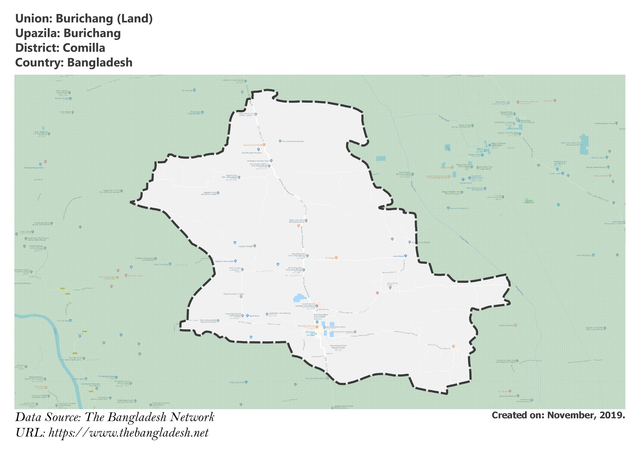 Map of Burichang of Comilla, Bangladesh.